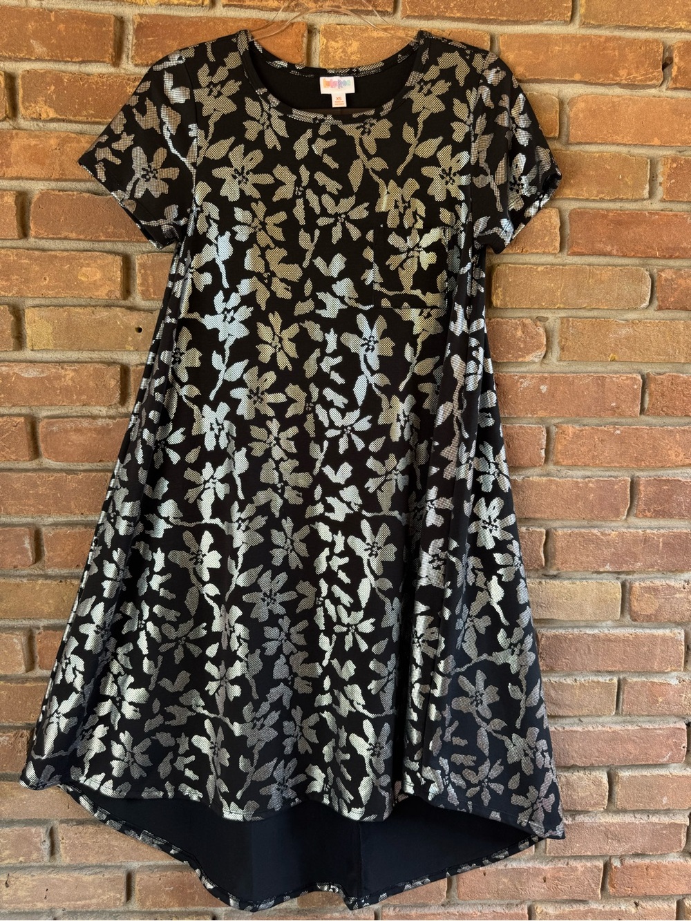 LuLaRoe Women’s Black Dress with Silver Foil Floral